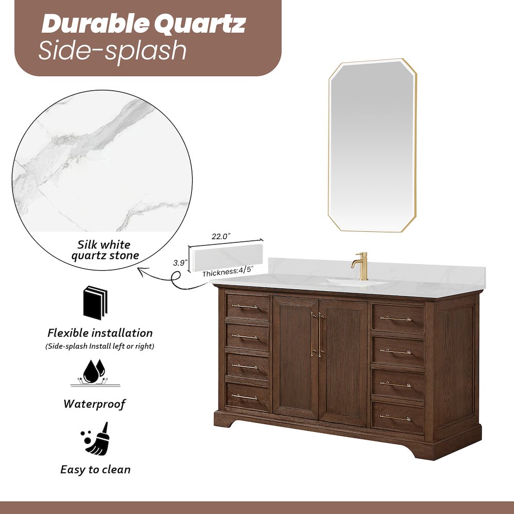 Tokyo 60" Freestanding Single Bath Vanity in Aged Dark Brown Oak. Picture 19