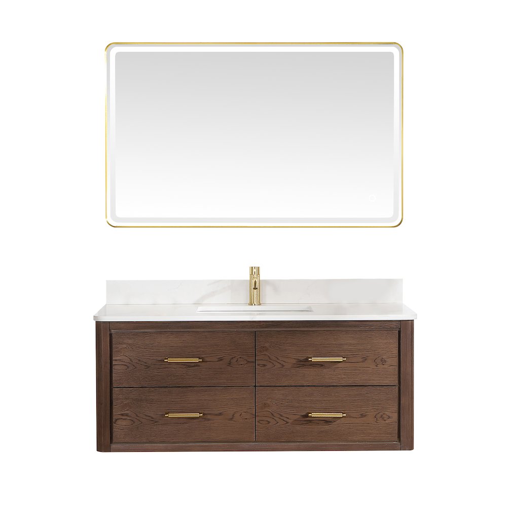 Cristo 48" Floating Single Bath Vanity in Aged Dark Brown Oak. Picture 1