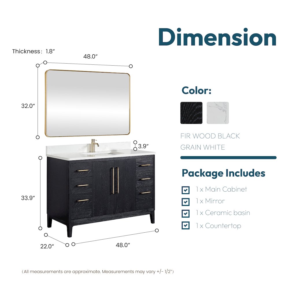 Gara 48" Free-standing Single Bath Vanity in Fir Wood Black. Picture 20