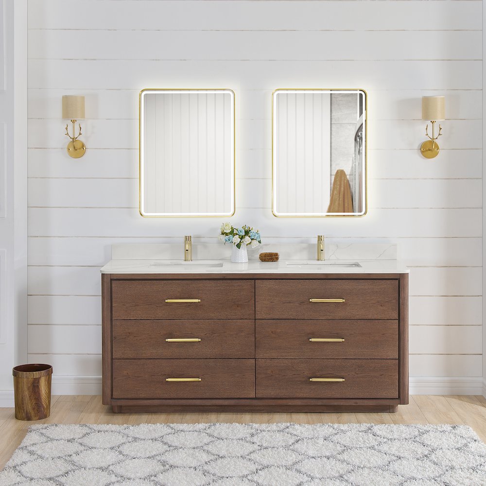 Porto 72" Free-standing Double Bath Vanity in Aged Dark Brown Oak. Picture 7