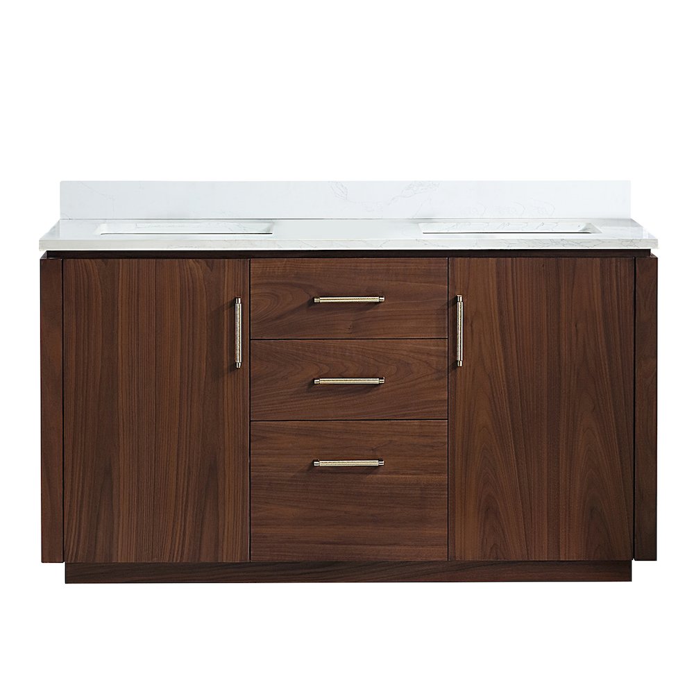 San 60M" Free-standing Double Bath Vanity in Natural Walnut. Picture 2