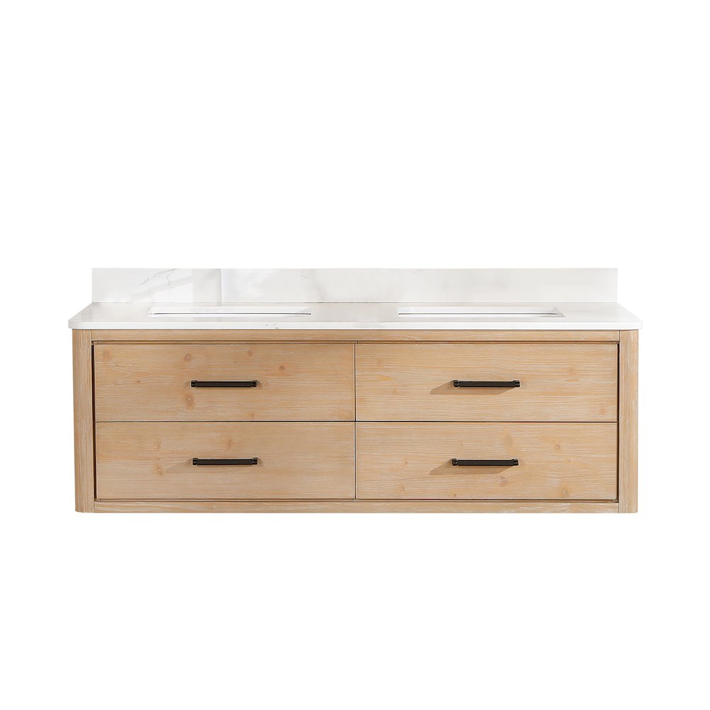 Cristo 60M" Floating Double Bath Vanity in Fir Wood Brown. Picture 2