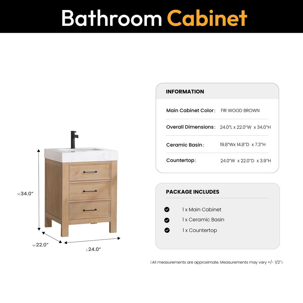 Free-standing Single Bathroom Vanity with Composite top in Lightning White. Picture 15