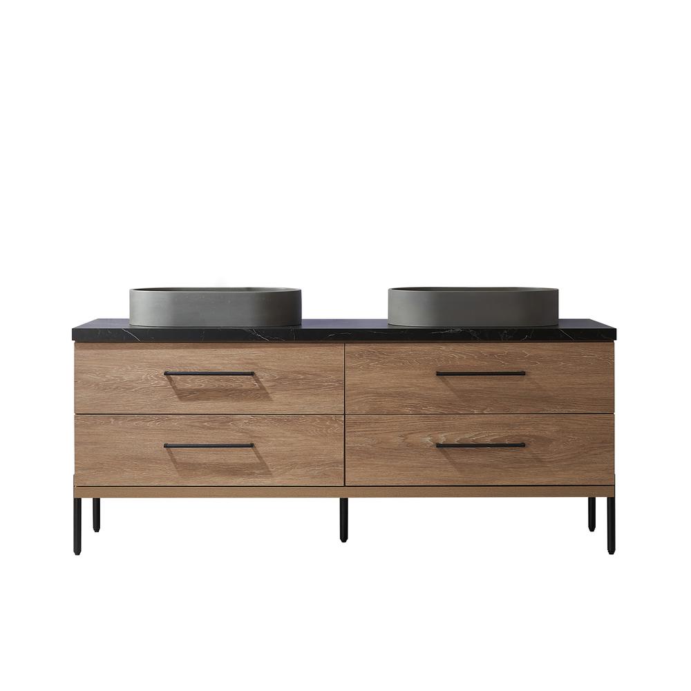 Double Sink Bath Vanity with Black Sintered Stone Top with Concrete Sink. Picture 2