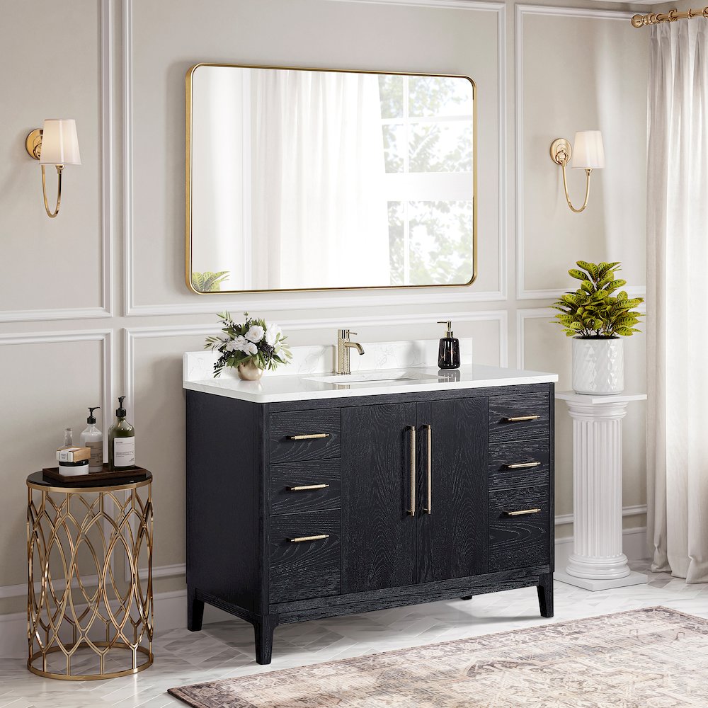 Gara 48" Free-standing Single Bath Vanity in Fir Wood Black. Picture 5
