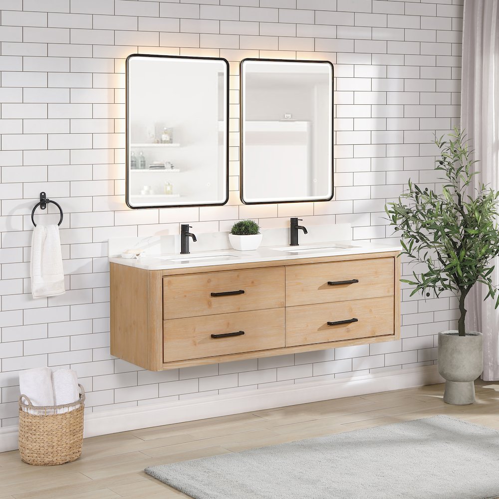 Cristo 60M" Floating Double Bath Vanity in Fir Wood Brown. Picture 6