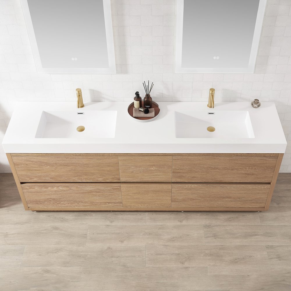 Rectangular White Finish Composite Granite Stone Console Bathroom Vanity Sink. Picture 2