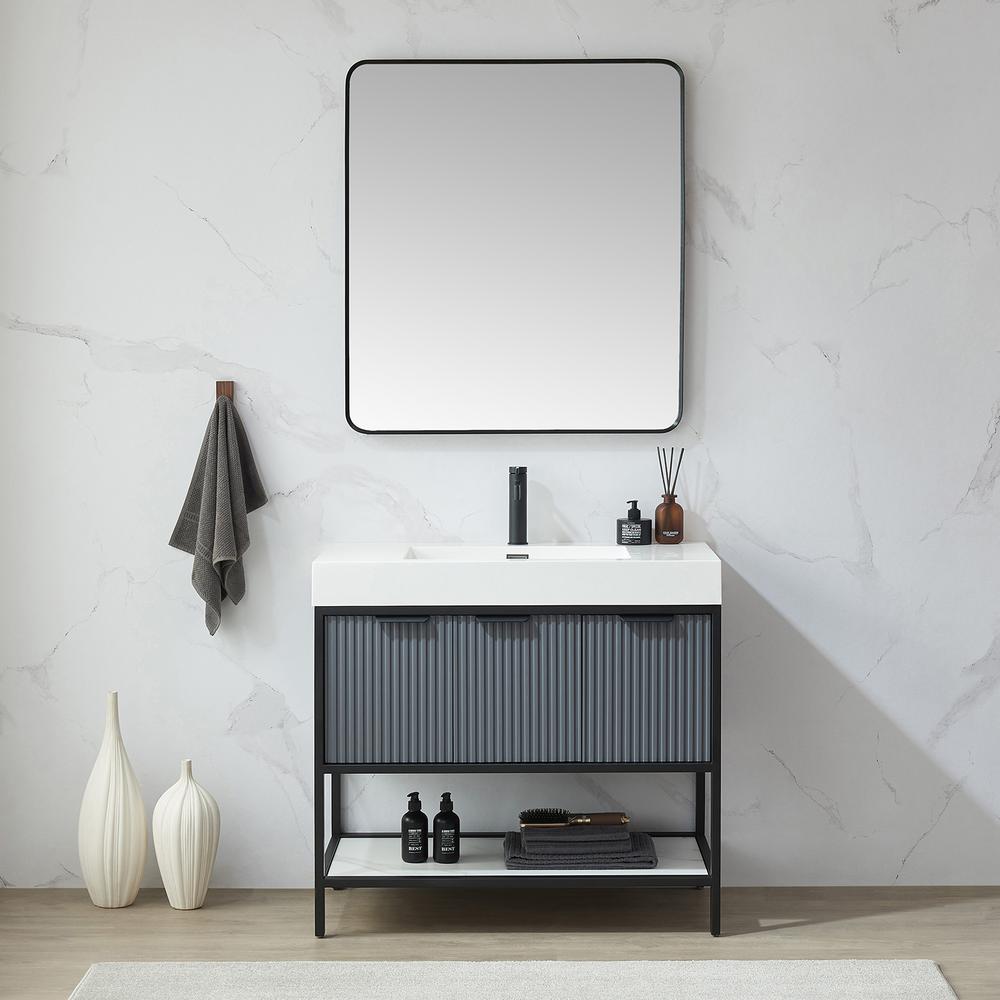 Mutriku 32 in. W x 36 in. H Rectangle Metal Wall Mirror in Brushed Black. Picture 7
