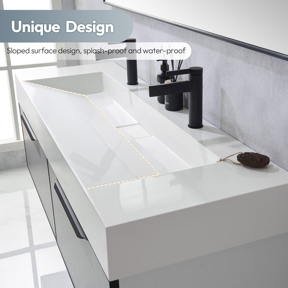 Rectangular White Finish Composite Granite Stone Console Bathroom Vanity Sink. Picture 5