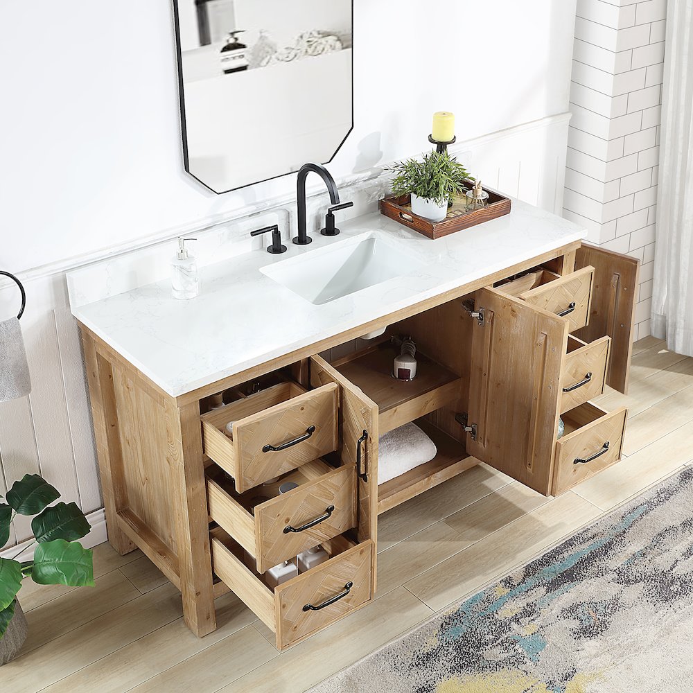 Javier 60" Free-standing Single Bath Vanity in Spruce Antique Brown. Picture 6