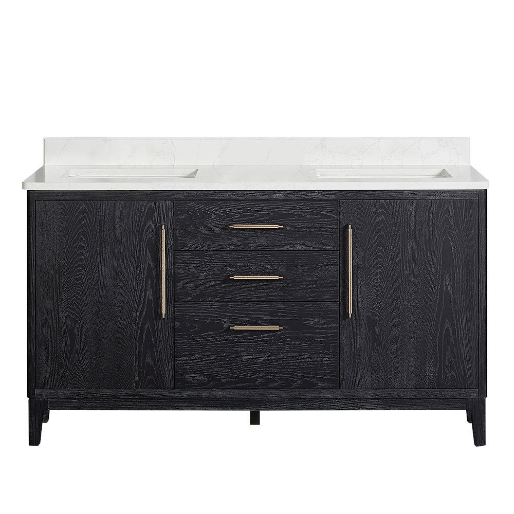 Gara 60M" Free-standing Double Bath Vanity in Fir Wood Black. Picture 2