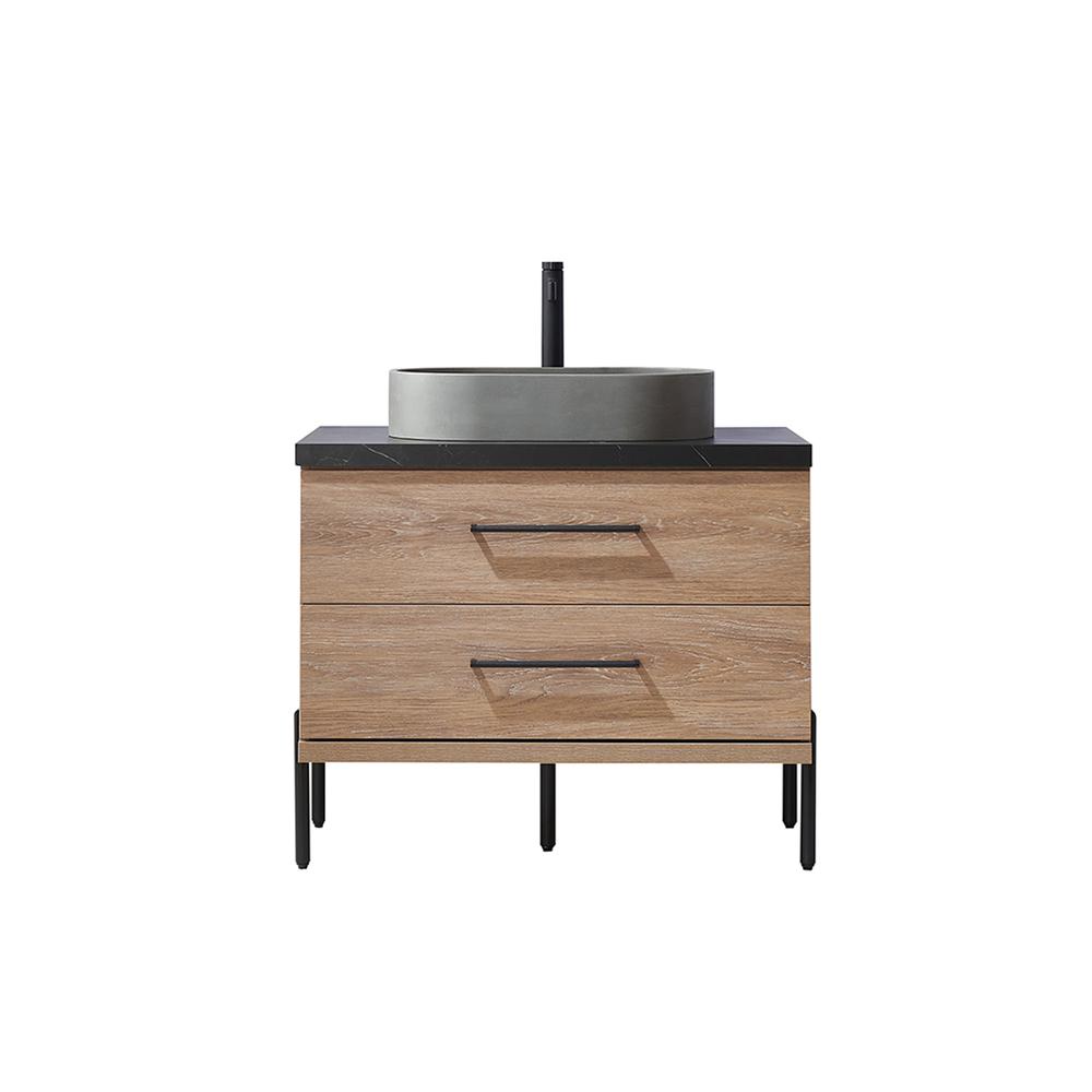 Single Sink Bath Vanity with Black Sintered Stone Top with Concrete Sink. Picture 1
