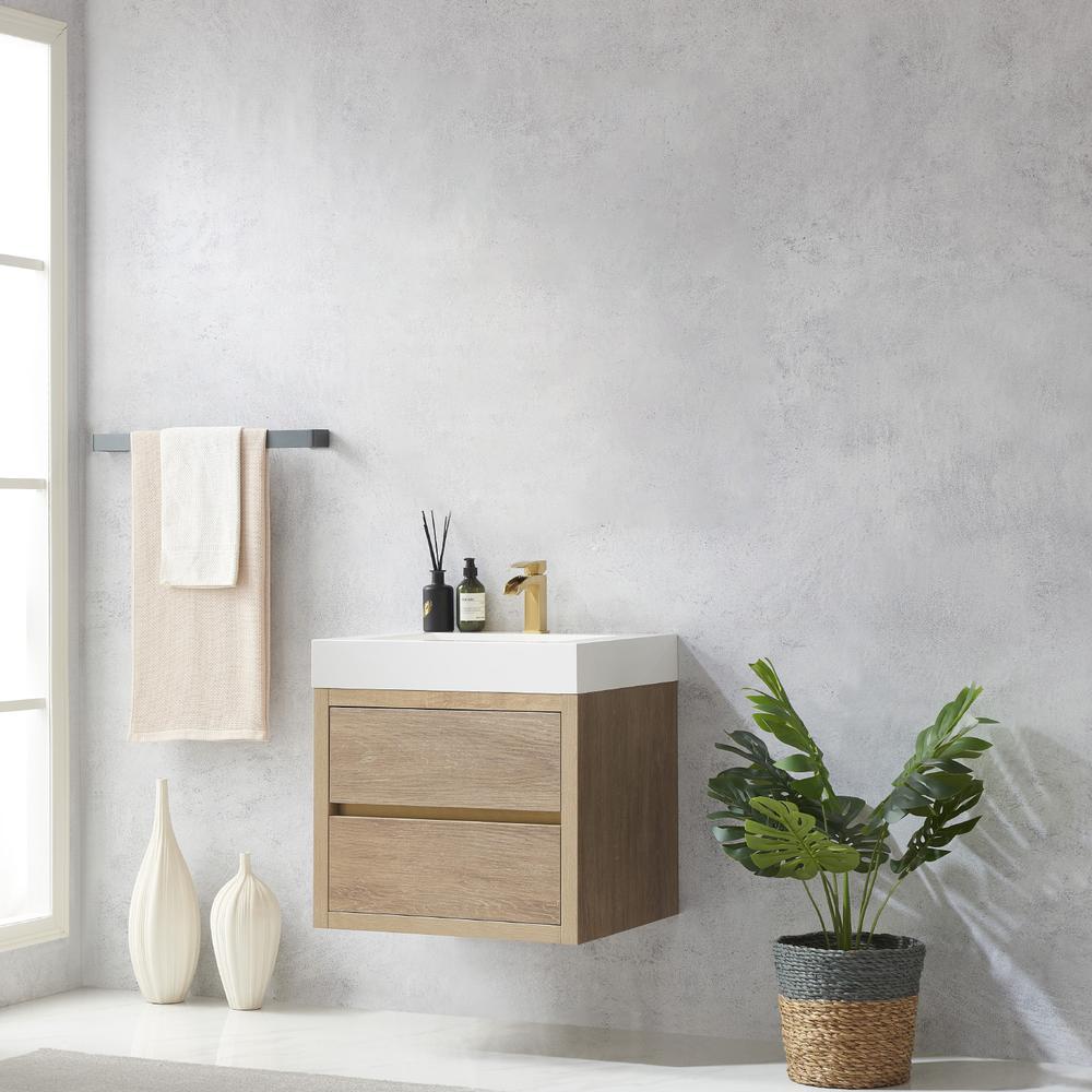 Single Sink Wall-Mount Bath Vanity with Composite Integral Square Sink Top. Picture 4