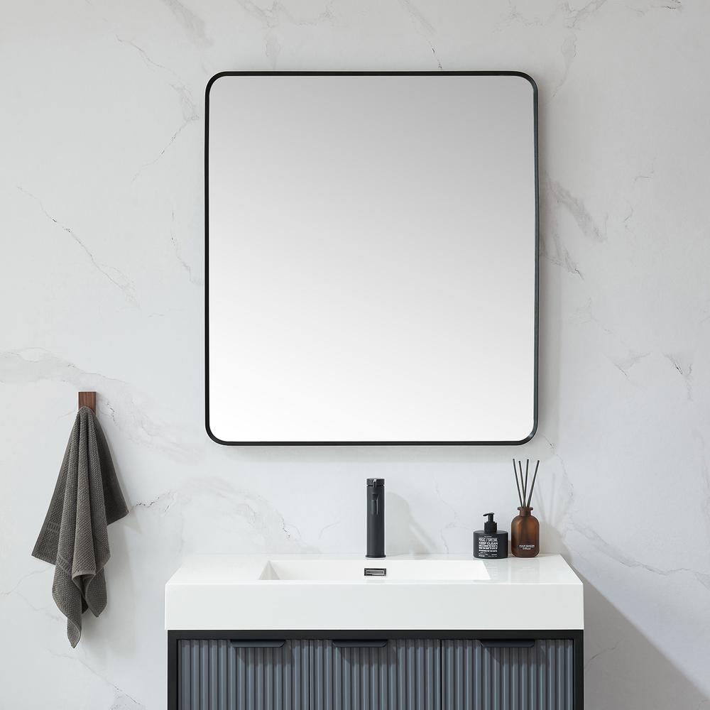 Mutriku 32 in. W x 36 in. H Rectangle Metal Wall Mirror in Brushed Black. Picture 3