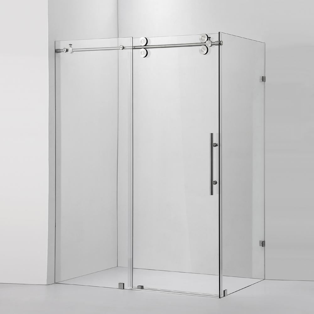 Rectangle Single Sliding Frameless Shower Enclosure in Brushed Nickel. Picture 1