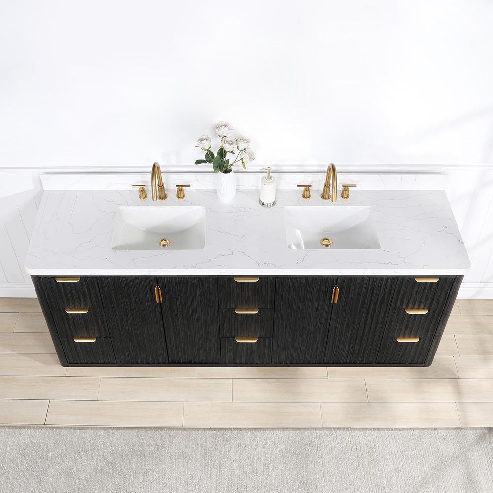 Free-standing Double Bathroom Vanity with Composite top in Lightning White. Picture 5