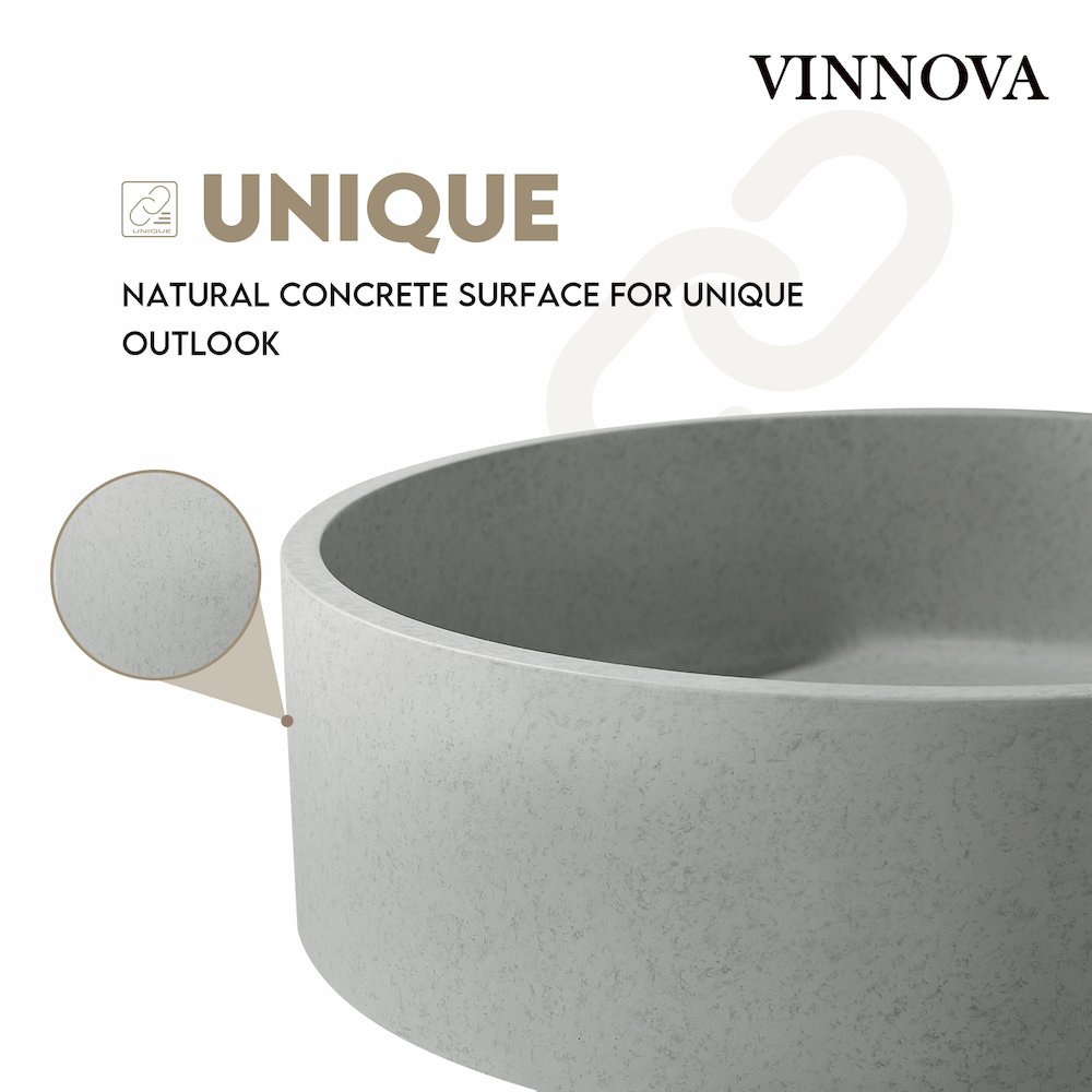 Vinnova Moguer Grey Concrete Circular Vessel Bathroom Sink. Picture 5