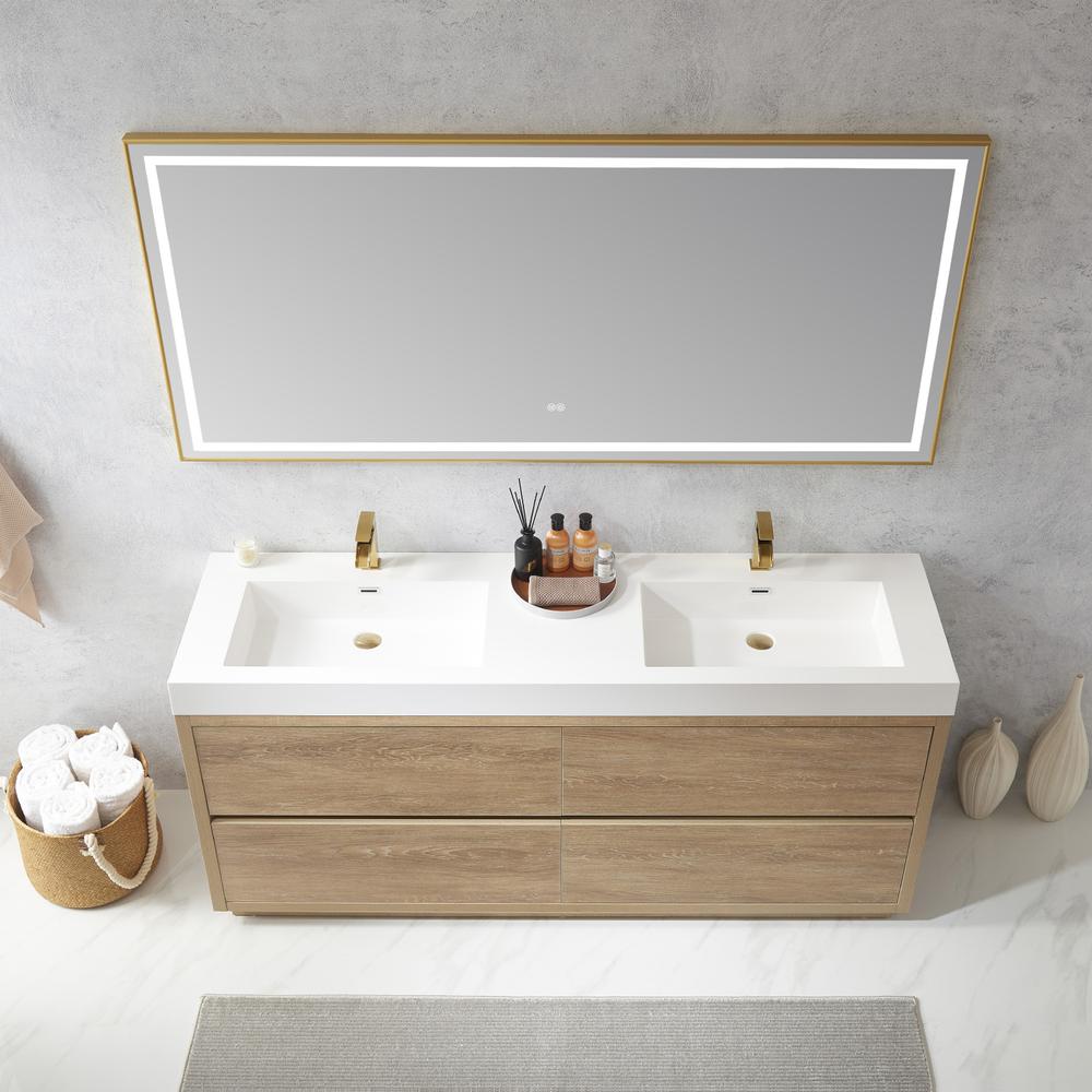 Double Sink Bath Vanity with Composite Integral Square Sink Top and Mirror. Picture 5