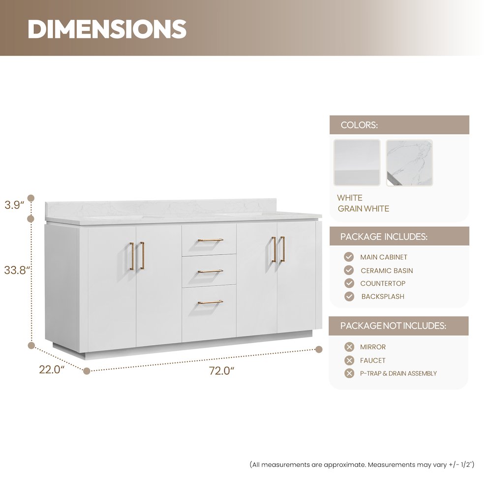San 72" Free-standing Double Bath Vanity in White. Picture 18