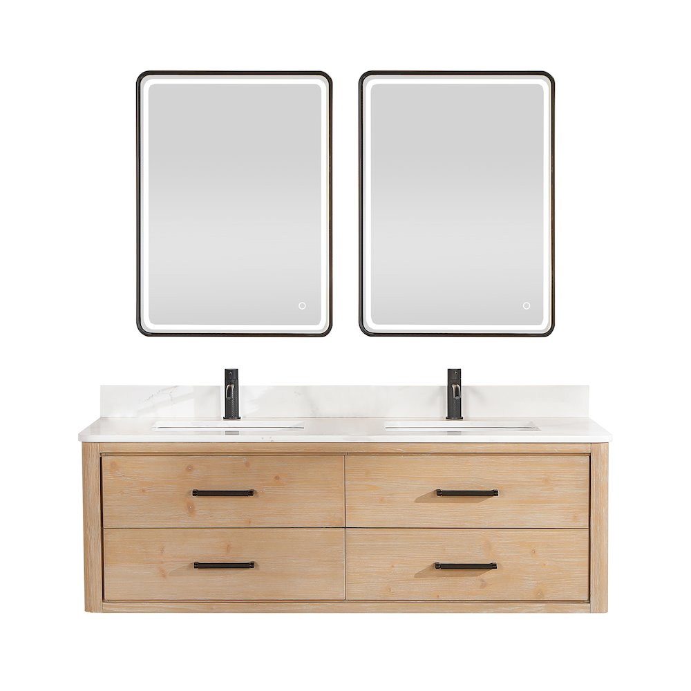 Cristo 60M" Floating Double Bath Vanity in Fir Wood Brown. Picture 1