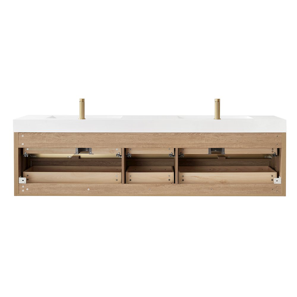 Palencia 84" Double Sink Wall-Mount Bath Vanity in North American Oak. Picture 14