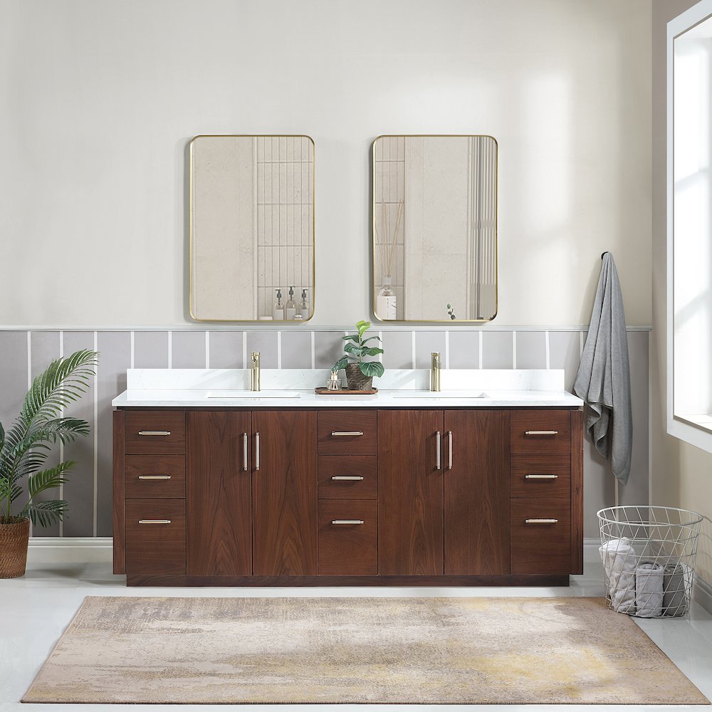 San 84" Free-standing Double Bath Vanity in Natural Walnut. Picture 3