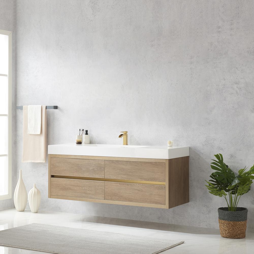 Single Sink Wall-Mount Bath Vanity with Composite Integral Square Sink Top. Picture 4