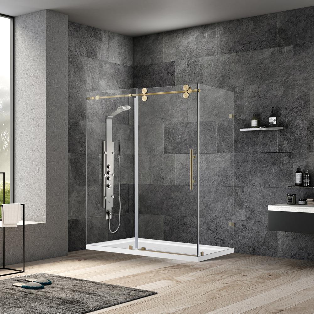 Rectangle Single Sliding Frameless Shower Enclosure in Brushed Gold. Picture 12