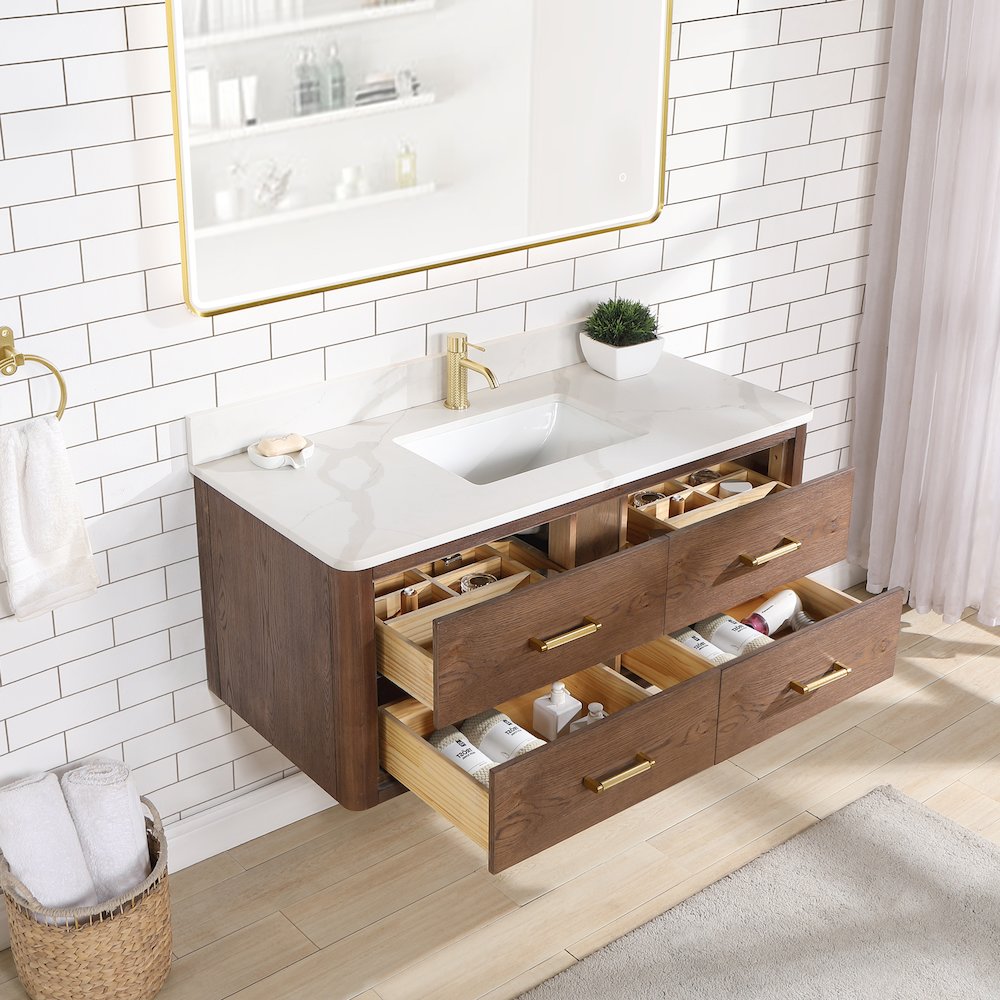 Cristo 48" Floating Single Bath Vanity in Aged Dark Brown Oak. Picture 8
