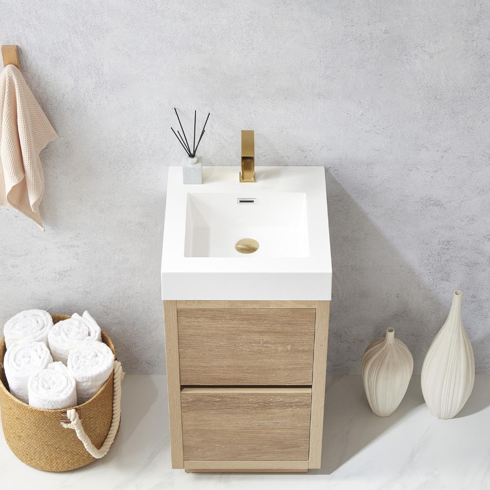 Single Sink Bath Vanity with White Composite Integral Square Sink Top. Picture 5