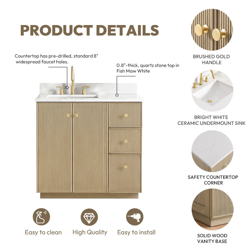 Oza 36" Free-standing Single Bath Vanity in Aged Natural Oak. Picture 19