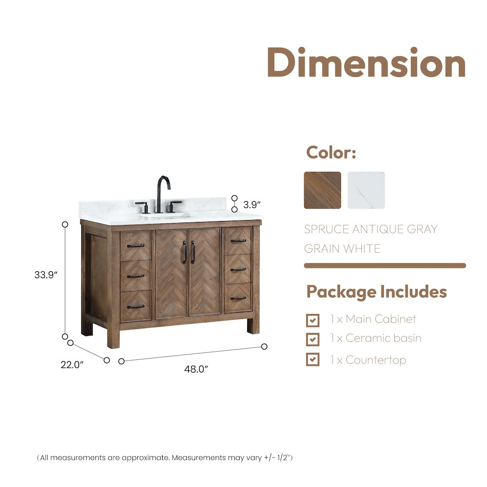 Javier 48" Free-standing Single Bath Vanity in Spruce Antique Gray. Picture 17