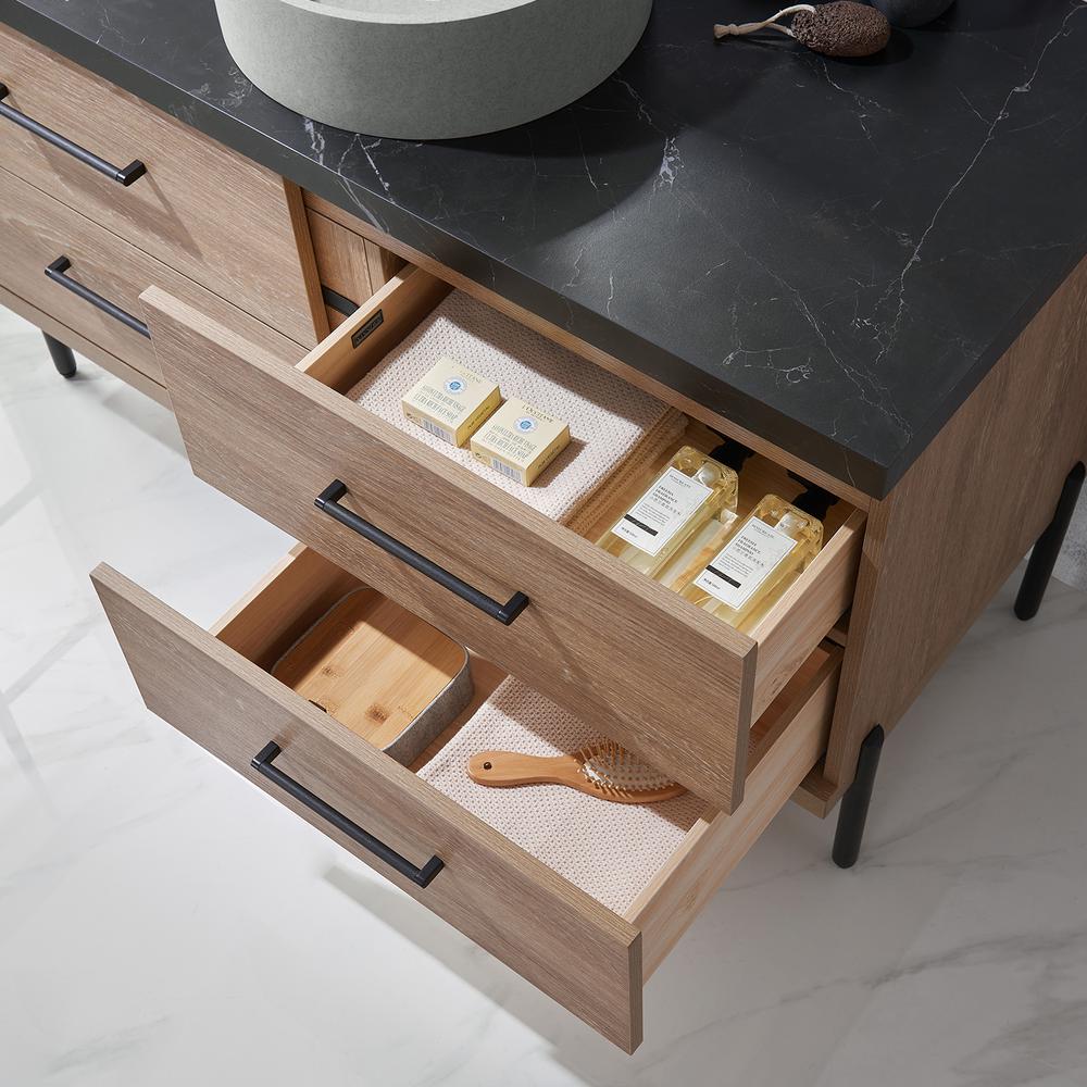 Single Sink Bath Vanity with Sintered Stone Top with Concrete Sink and Mirror. Picture 9