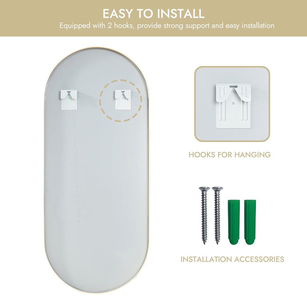 Oval Aluminum Framed Wall Mount Bathroom Vanity Mirror in Brushed Gold. Picture 11