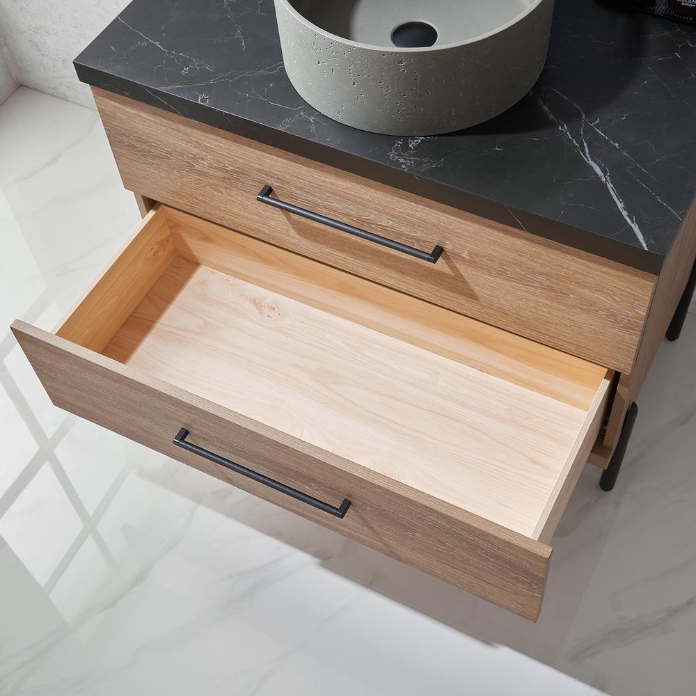 Single Sink Bath Vanity with Sintered Stone Top with Concrete Sink and Mirror. Picture 10