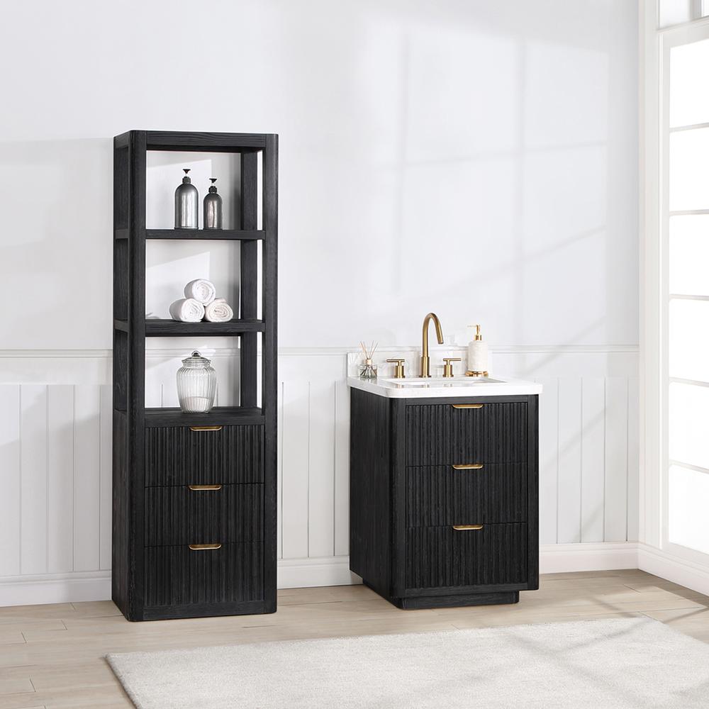 Free-standing Single Bathroom Vanity with Composite top in Lightning White. Picture 4