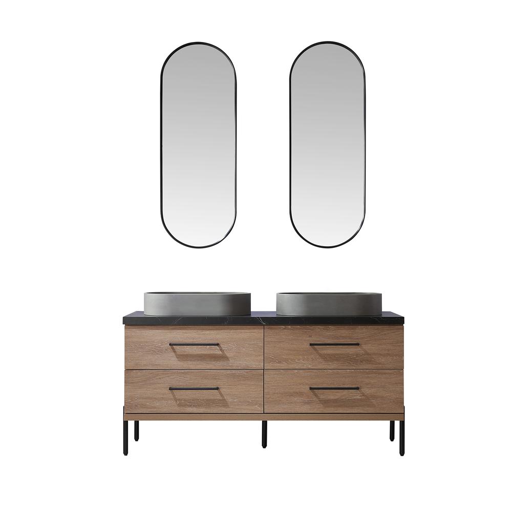 Double Sink Bath Vanity with Sintered Stone Top with Concrete Sink and Mirror. Picture 2