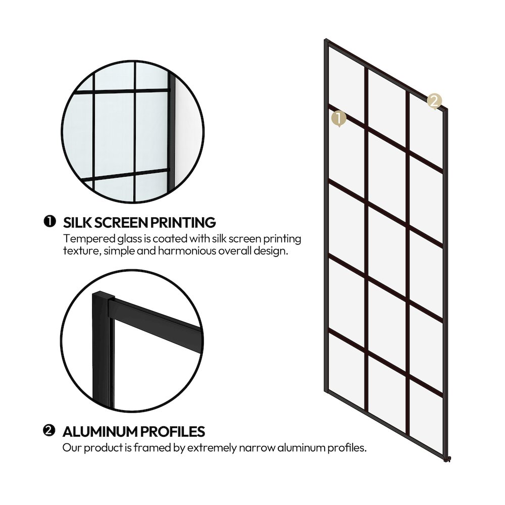 Puente 34" W x 78" H Fixed Single Panel Frameless Shower Door in Matte Black. Picture 3
