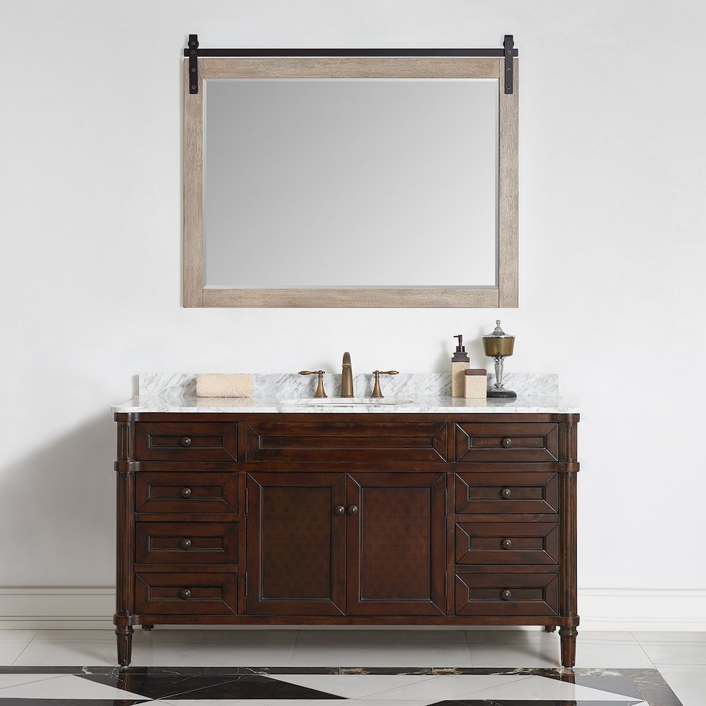 Cortes 48" Rectangular Bathroom Vanity Barndoor Wall Mount Mirror in Grey. Picture 7