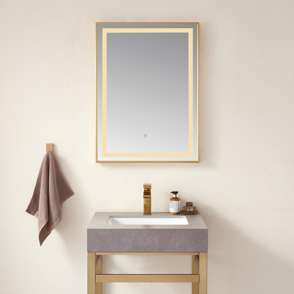 Rectangular Aluminum Framed LED Wall Mount Bathroom Vanity Mirror in Gold. Picture 8