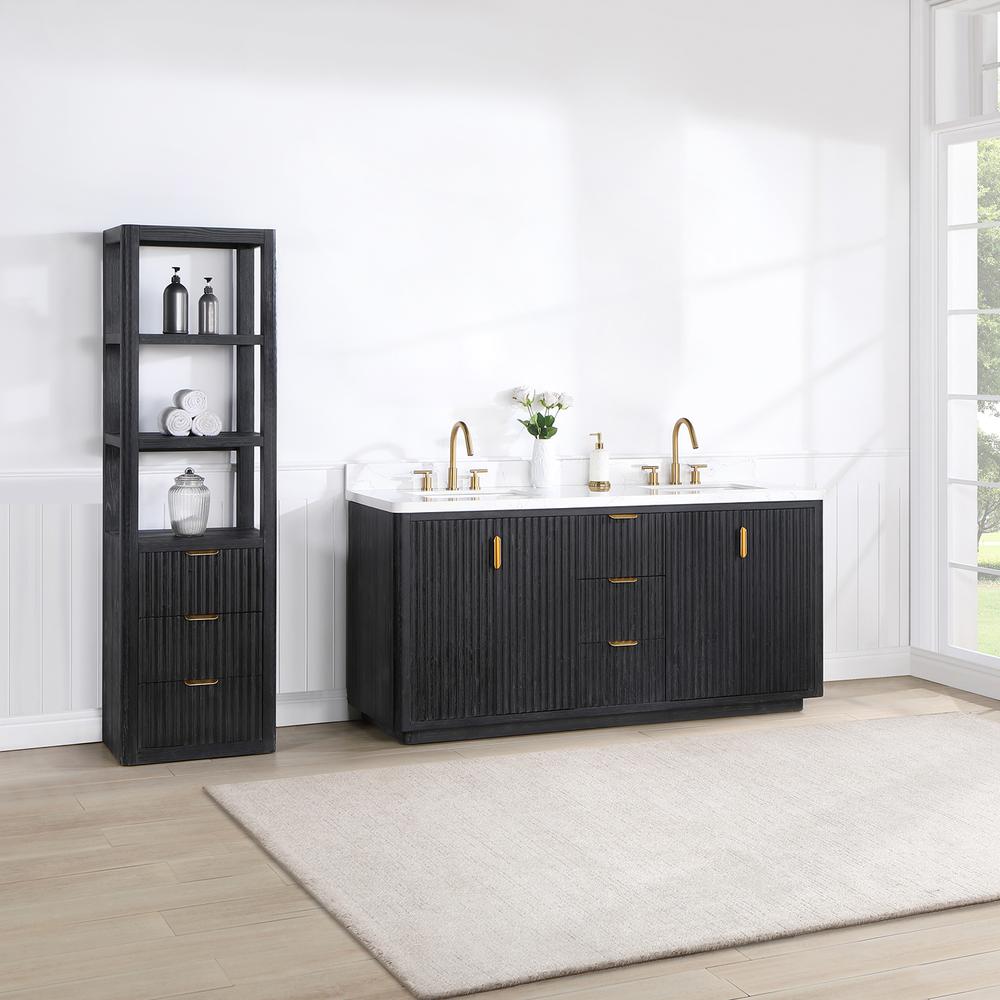 Free-standing Double Bathroom Vanity with Composite top in Lightning White. Picture 16