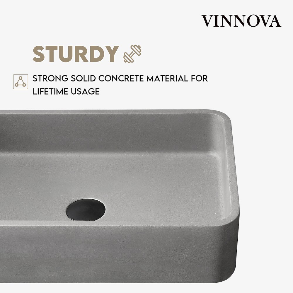 Vinnova Avila Grey Concrete Rectangular Vessel Bathroom Sink. Picture 4