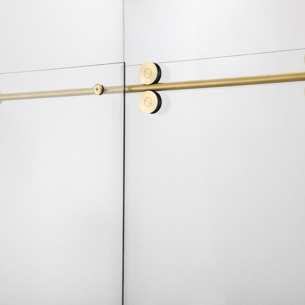 Villena 60" W x 78" H Single Sliding Frameless Shower Door in Brushed Gold. Picture 4