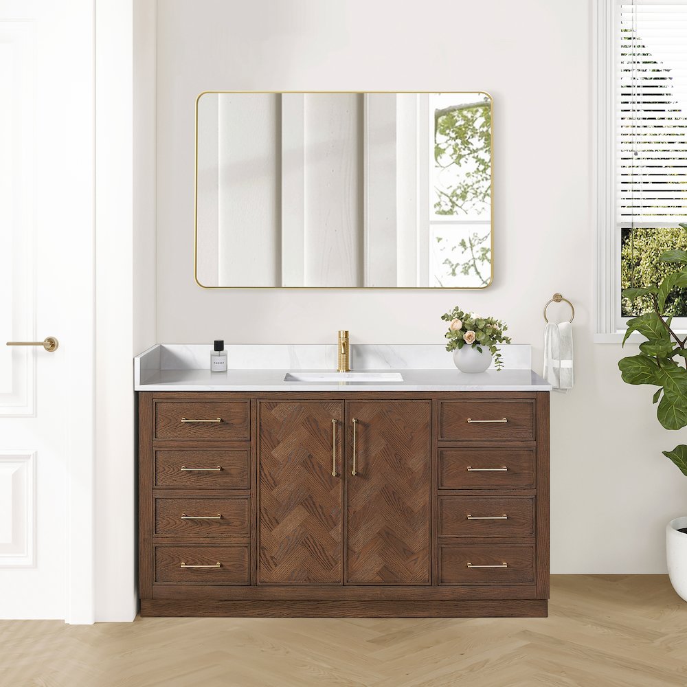 Jakarta 60" Freestanding Single Bath Vanity in Aged Dark Brown Oak. Picture 3