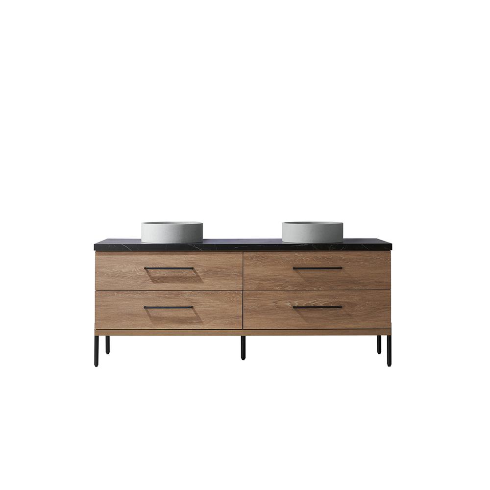 Double Sink Bath Vanity with Black Sintered Stone Top with Concrete Sink. Picture 2