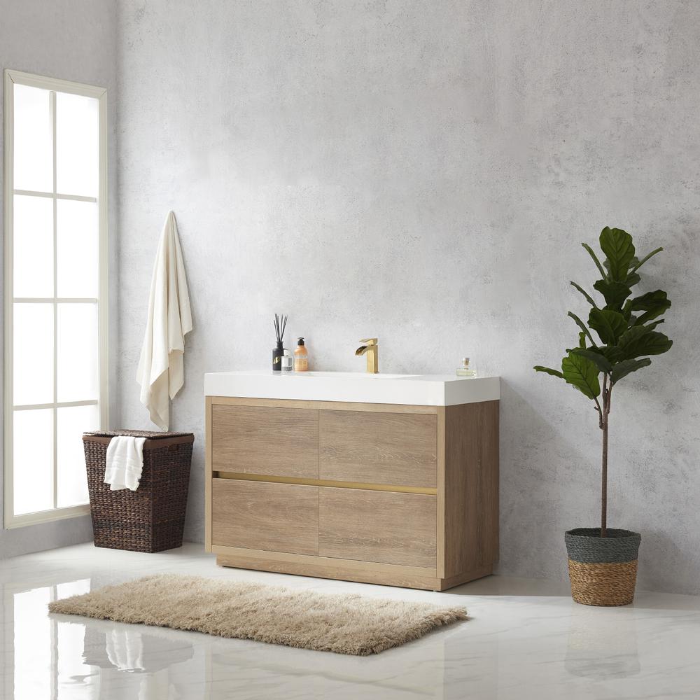 Single Sink Bath Vanity with White Composite Integral Square Sink Top. Picture 4