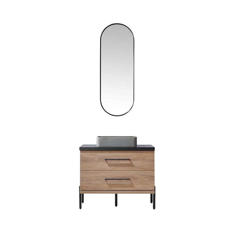 Single Sink Bath Vanity with Sintered Stone Top with Concrete Sink and Mirror. Picture 1