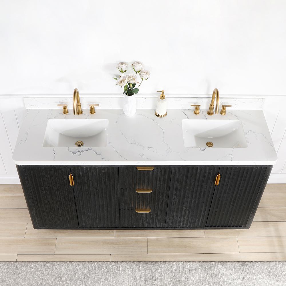 Free-standing Double Bathroom Vanity with Composite top in Lightning White. Picture 5