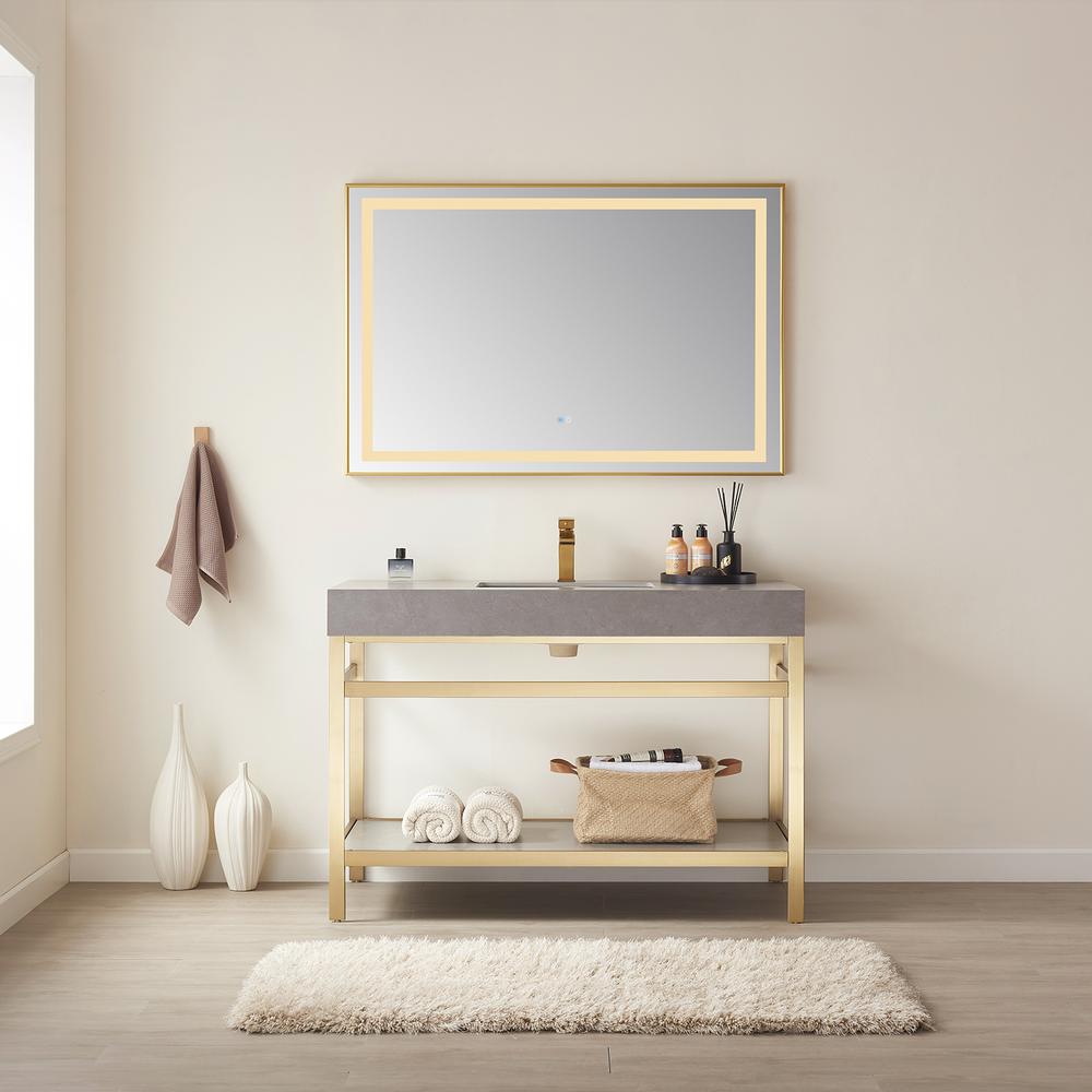 36" Rectangular Aluminum Framed LED Wall Mount Bathroom Vanity Mirror in Gold. Picture 9