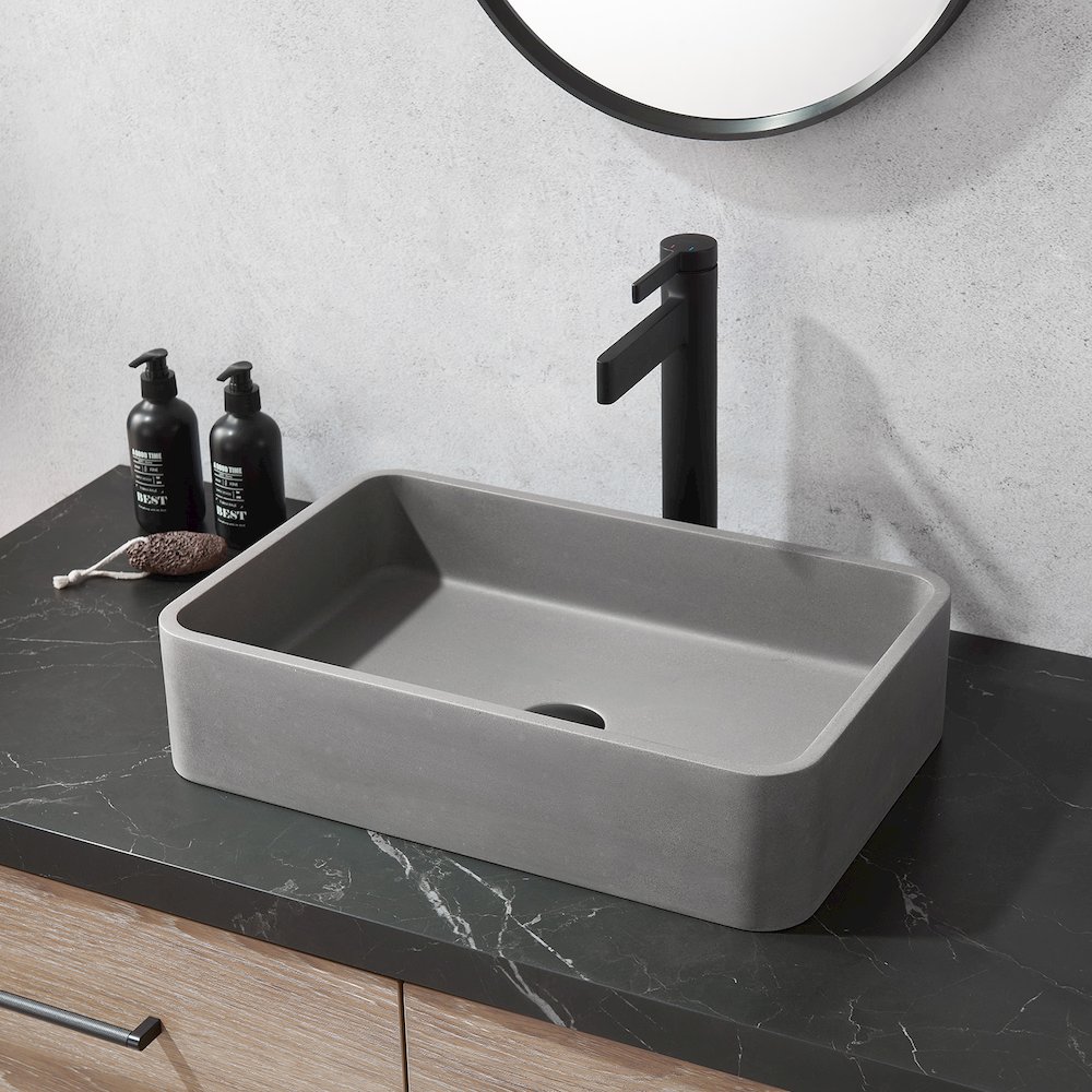 Vinnova Avila Grey Concrete Rectangular Vessel Bathroom Sink. Picture 3